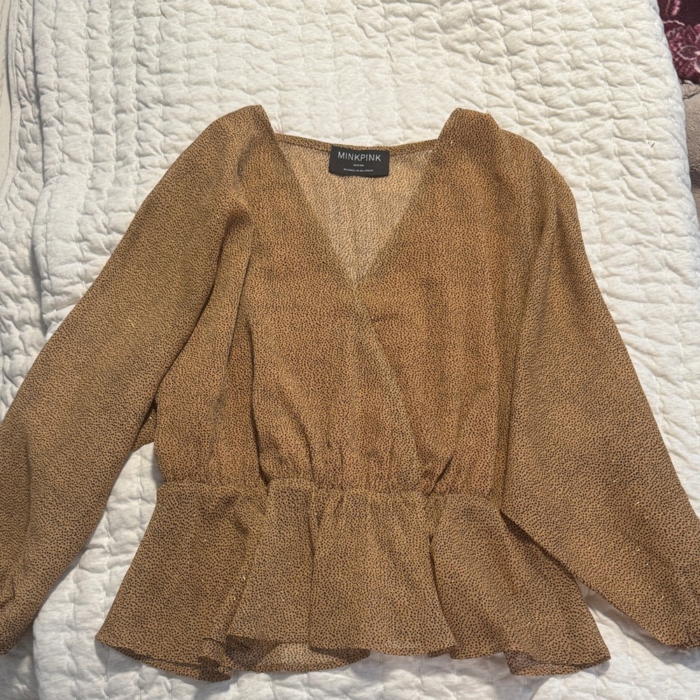 MINKPINK Tan V-Neck Blouse